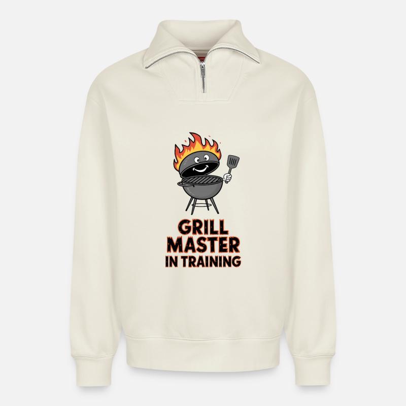 Grill Master in Training - Relaxed Unisex Organic Half Zip Sweatshirt – von SPREAD - Naturweiß