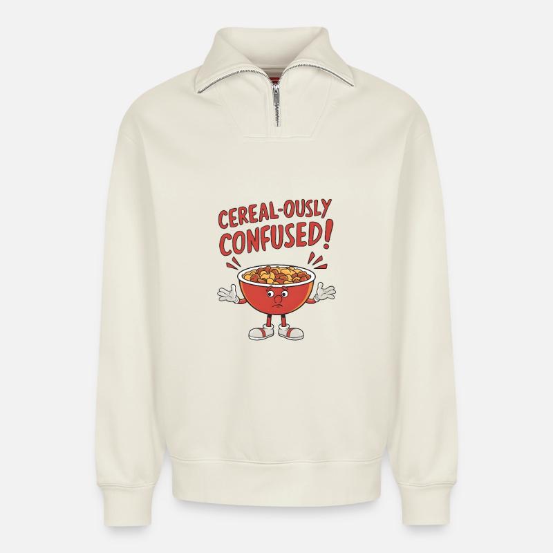 Cereal-ously Confused - Relaxed Unisex Organic Half Zip Sweatshirt – von SPREAD - Naturweiß