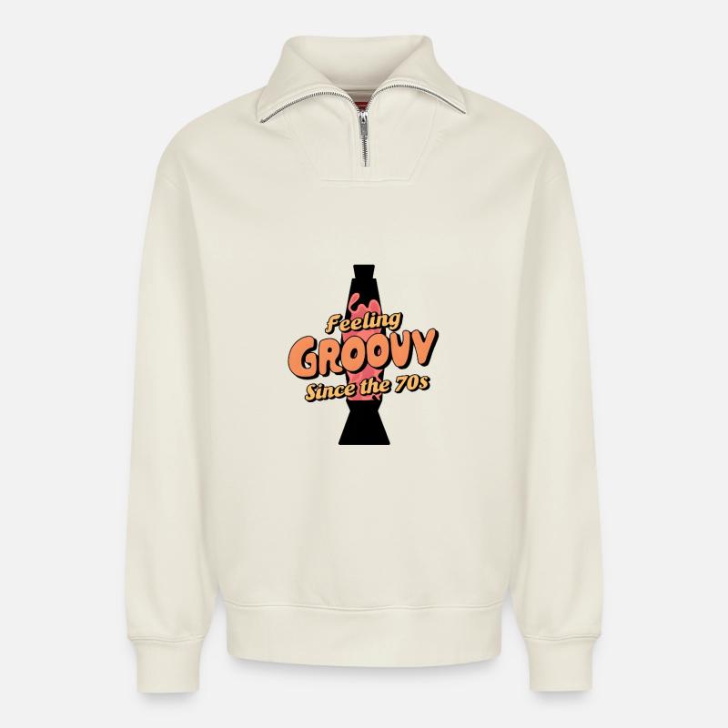 Feeling Groovy - Since The 70s - Relaxed Unisex Organic Half Zip Sweatshirt – von SPREAD - Naturweiß
