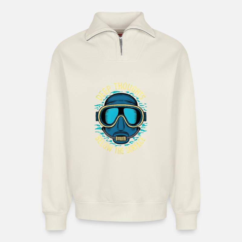 Deep Thoughts - Relaxed Unisex Organic Half Zip Sweatshirt – by SPREAD - off white