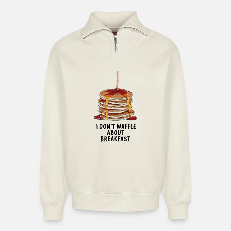 I don't waffle about breakfast - Relaxed Unisex Organic Half Zip Sweatshirt – von SPREAD - Naturweiß