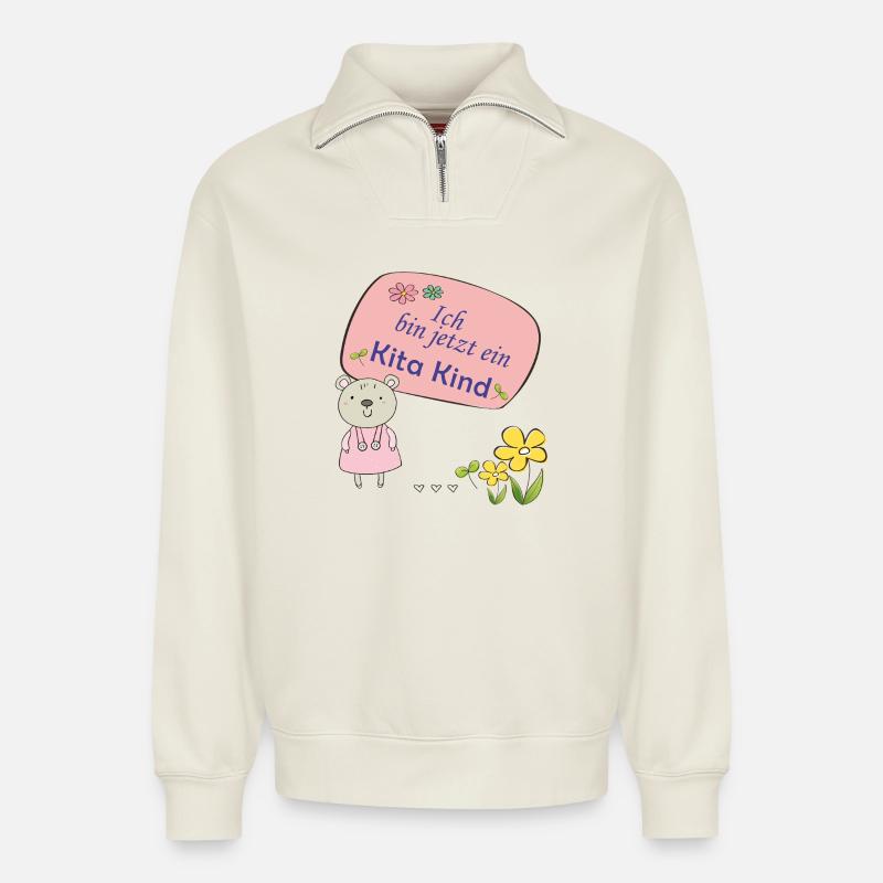 Kita Kind - Relaxed Unisex Organic Half Zip Sweatshirt – von SPREAD - Naturweiß