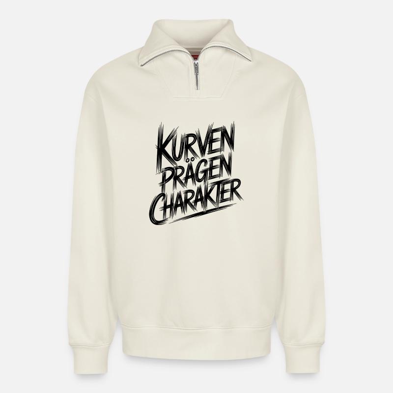 Courbes forme caractère - Sweat unisexe décontracté en coton biologique à demi-zip – de SPREAD - blanc cassé