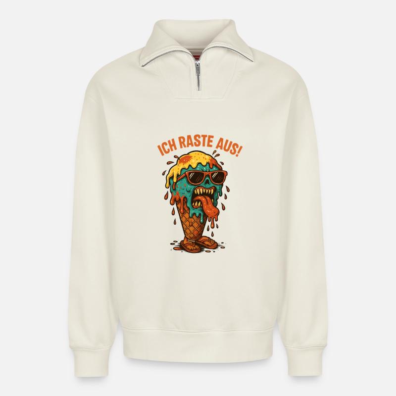 Schmelzendes Eisgesicht - Relaxed Unisex Organic Half Zip Sweatshirt – von SPREAD - Naturweiß