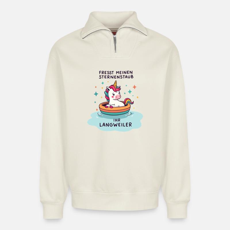 Einhorn Bootsfahrt - Relaxed Unisex Organic Half Zip Sweatshirt – von SPREAD - Naturweiß