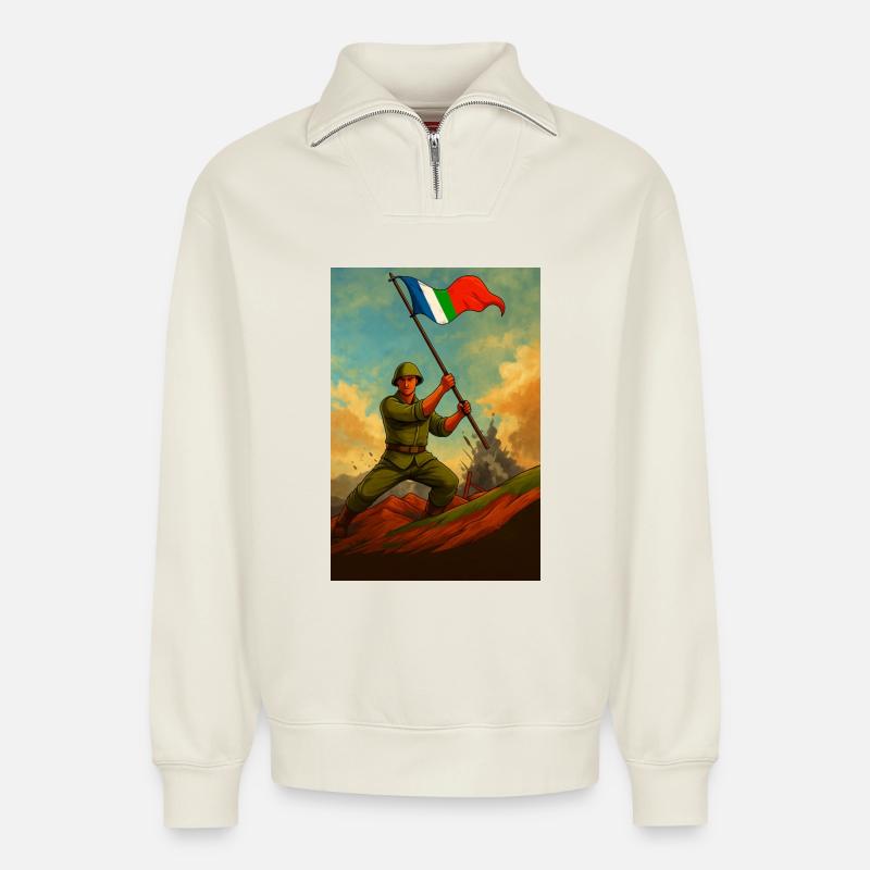 FIRST GENERATION MOLUCCANS - Relaxed Unisex Organic Half Zip Sweatshirt – by SPREAD - off white