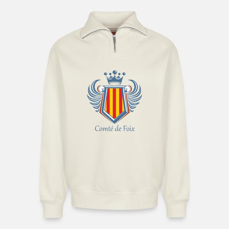 Comté de foix - Sweat unisexe décontracté en coton biologique à demi-zip – de SPREAD - blanc cassé