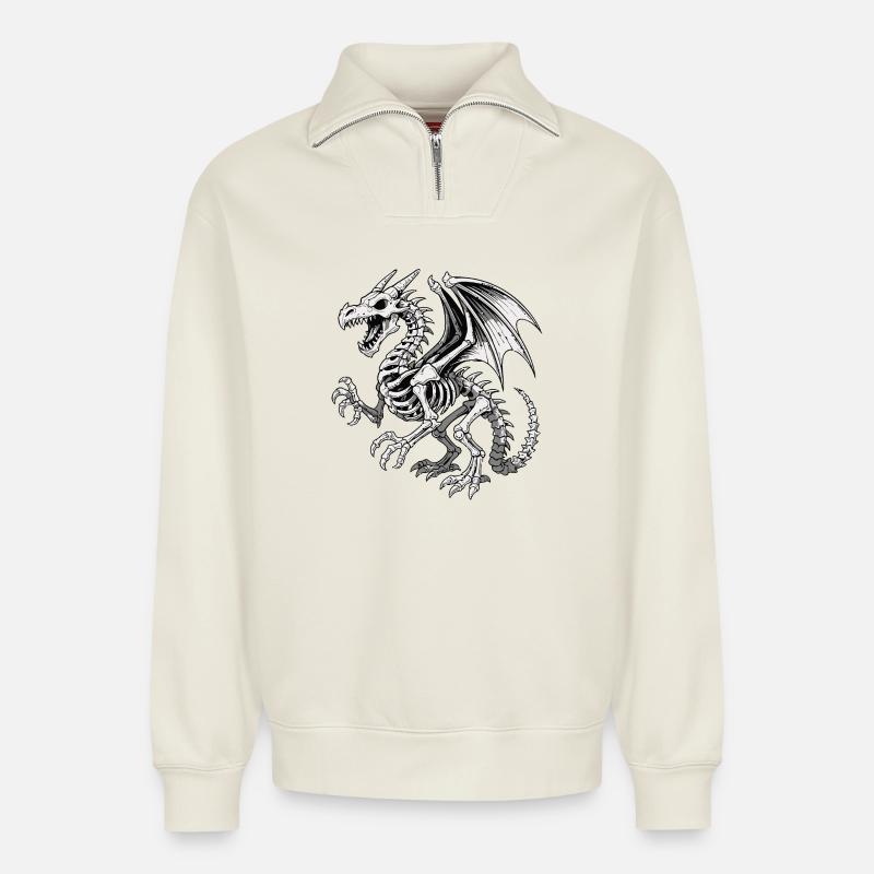 Himmlischer Drache Skelett Illustration - Relaxed Unisex Organic Half Zip Sweatshirt – von SPREAD - Naturweiß