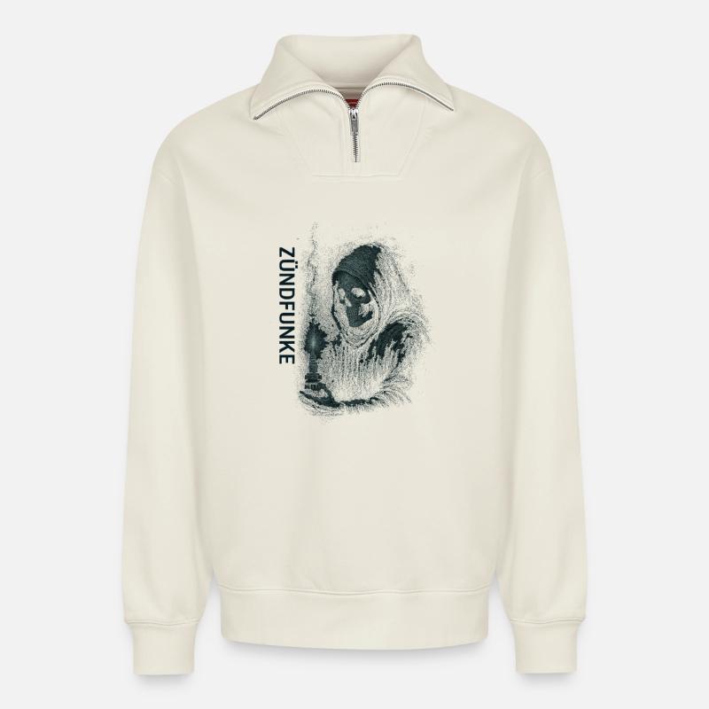 ZÜNDFUNKE – Grim Spark - Relaxed Unisex Organic Half Zip Sweatshirt – von SPREAD - Naturweiß