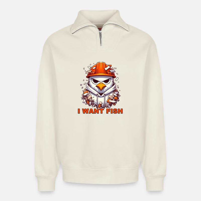 Möwe Bauarbeiter Grafik - Relaxed Unisex Organic Half Zip Sweatshirt – von SPREAD - Naturweiß