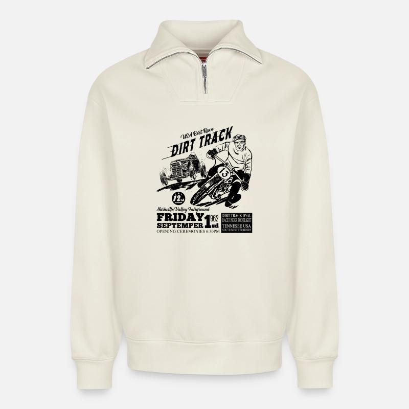 Tennesee Dirt Track Schwarz - Relaxed Unisex Organic Half Zip Sweatshirt – von SPREAD - Naturweiß