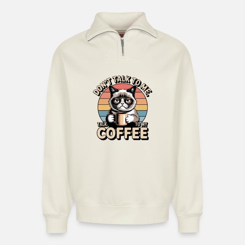 Moody Katzenkaffee - Relaxed Unisex Organic Half Zip Sweatshirt – von SPREAD - Naturweiß