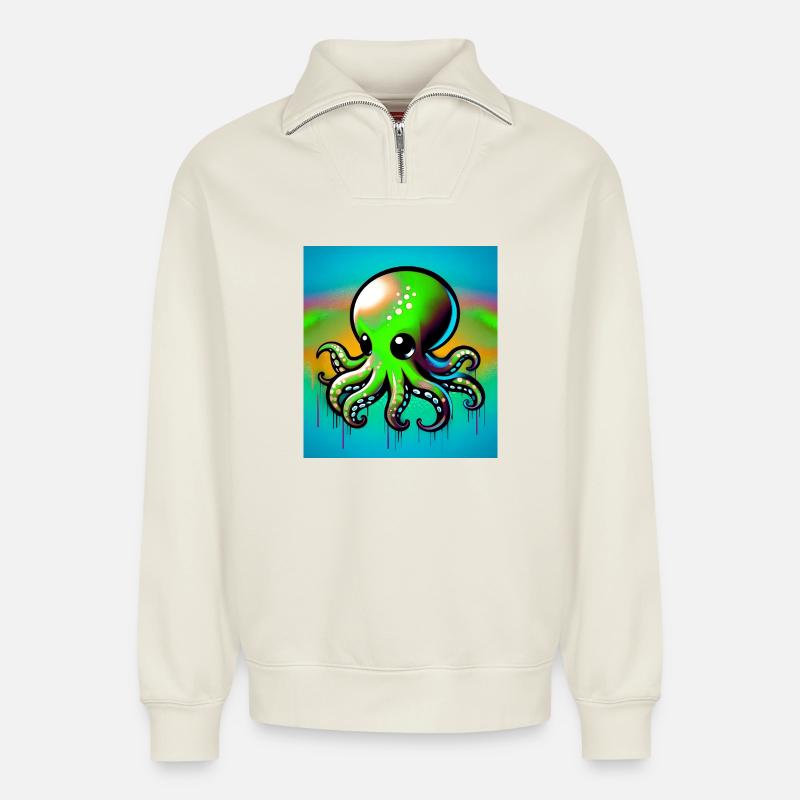 Krake - Relaxed Unisex Organic Half Zip Sweatshirt – von SPREAD - Naturweiß
