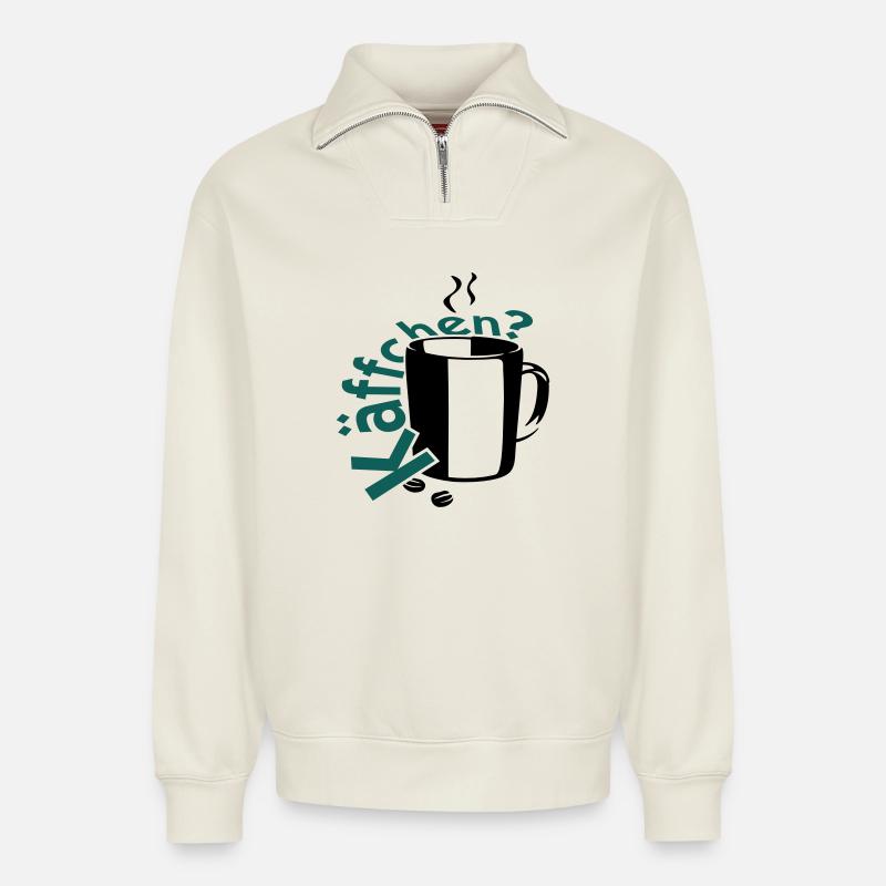Coffee? - Relaxed Unisex Organic Half Zip Sweatshirt – by SPREAD - off white