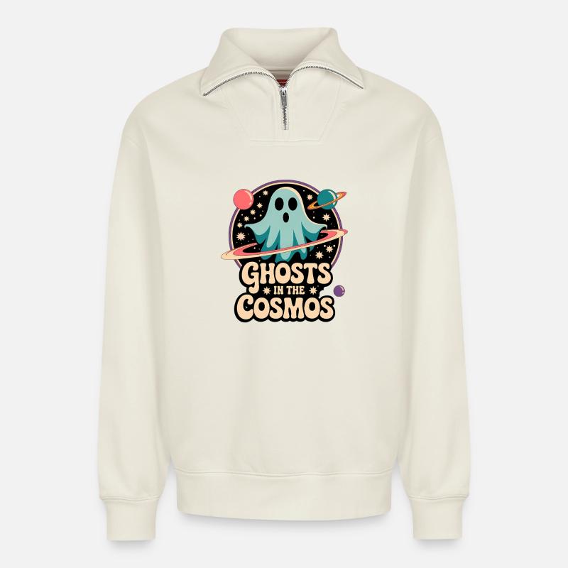Geister im Kosmos Space Design - Relaxed Unisex Organic Half Zip Sweatshirt – von SPREAD - Naturweiß