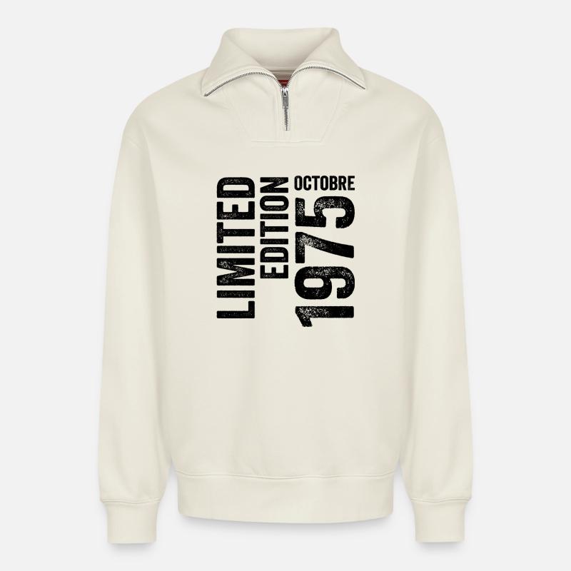 1975  - Relaxed Unisex Organic Half Zip Sweatshirt – von SPREAD - Naturweiß