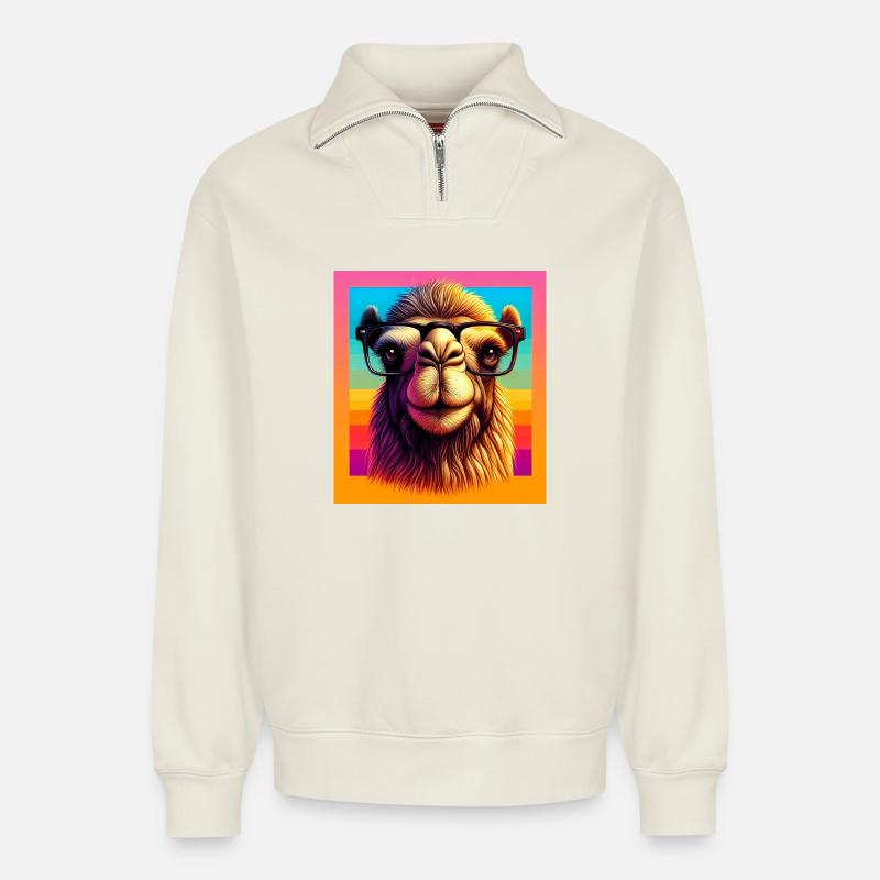camel - Relaxed Unisex Organic Half Zip Sweatshirt – by SPREAD - off white