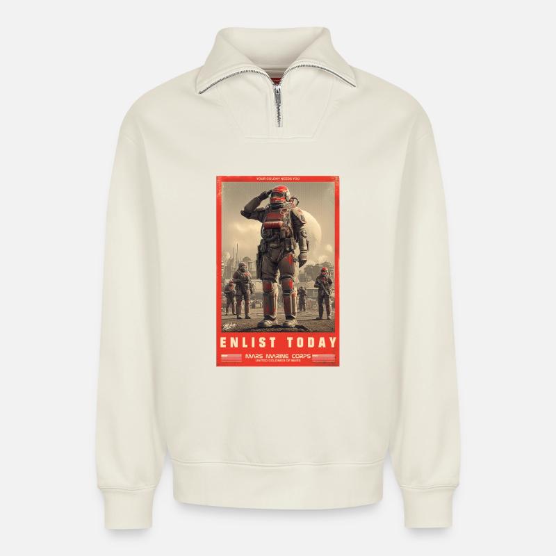 Mars Marine Corps - Relaxed Unisex Organic Half Zip Sweatshirt – von SPREAD - Naturweiß