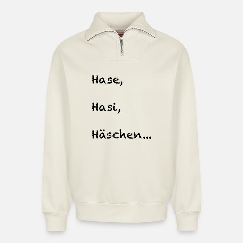 Hase, Hasi, Häschen - Relaxed Unisex Organic Half Zip Sweatshirt – von SPREAD - Naturweiß