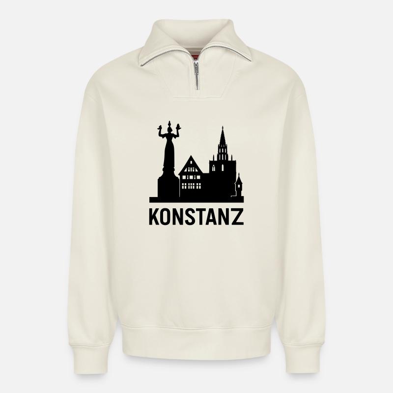 konstanz bodensee silhouette - Relaxed Unisex Organic Half Zip Sweatshirt – von SPREAD - Naturweiß