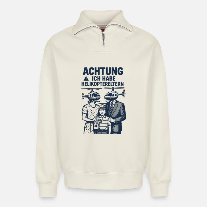 Helikoptereltern - Relaxed Unisex Organic Half Zip Sweatshirt – von SPREAD - Naturweiß