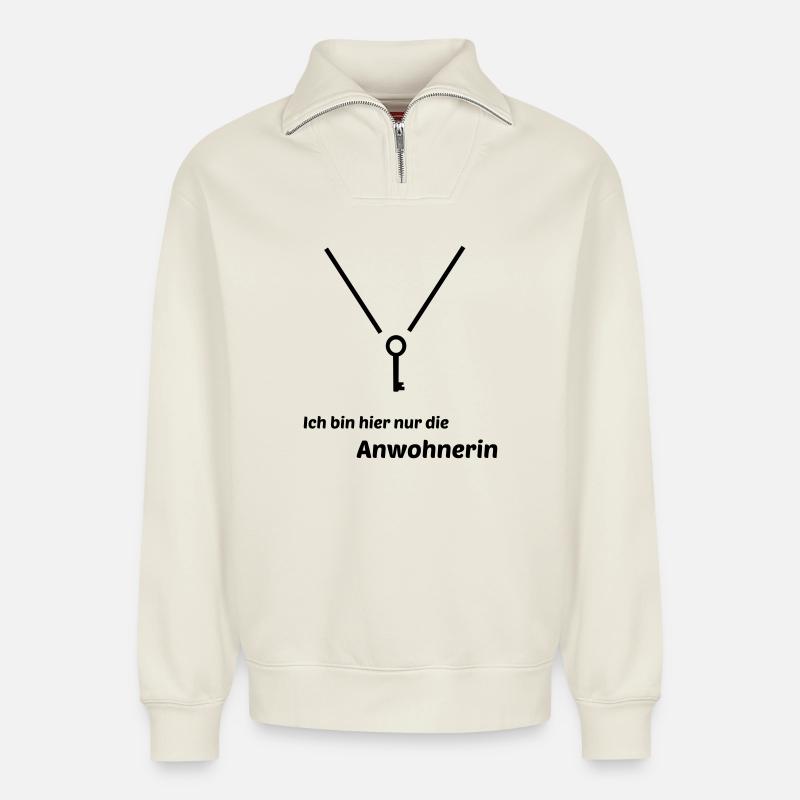 Anwohnerin - Relaxed Unisex Organic Half Zip Sweatshirt – von SPREAD - Naturweiß