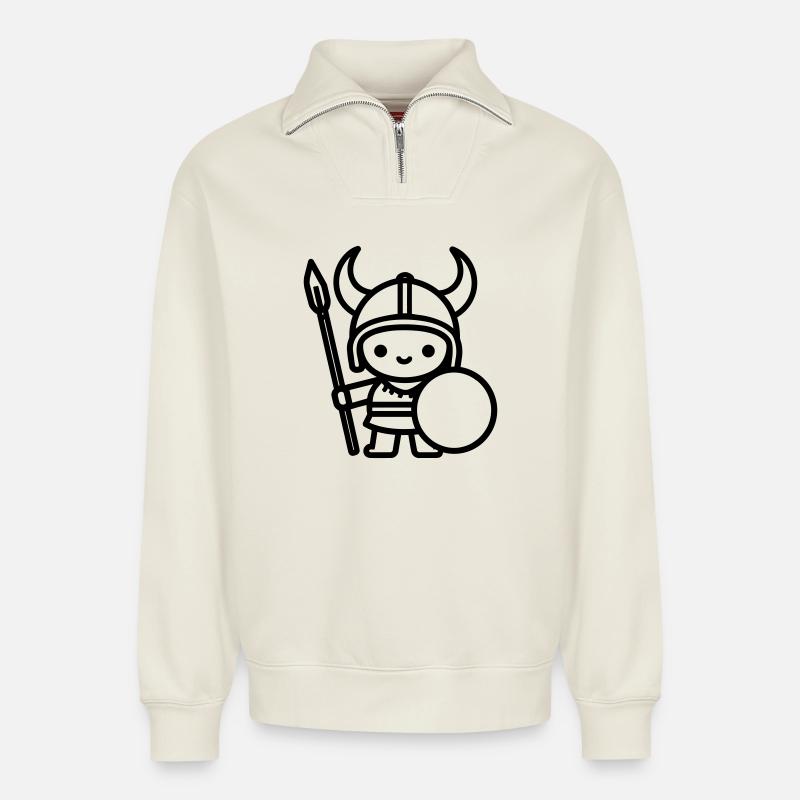 Krieger - Relaxed Unisex Organic Half Zip Sweatshirt – von SPREAD - Naturweiß