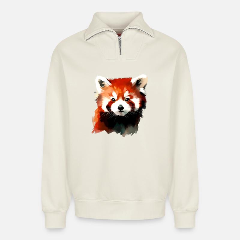 Kleiner Panda - Relaxed Unisex Organic Half Zip Sweatshirt – von SPREAD - Naturweiß