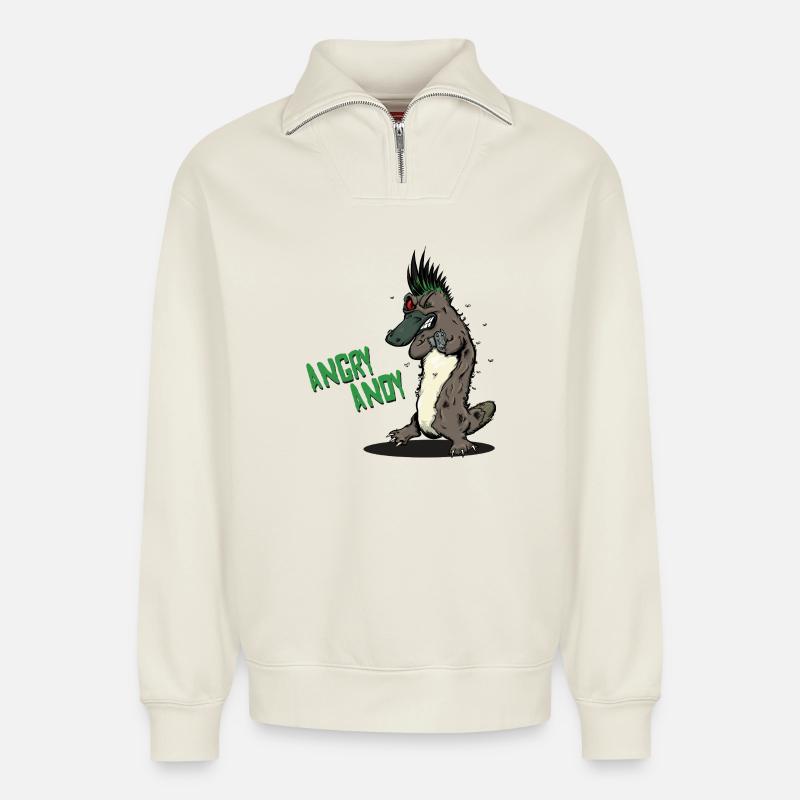 Angry Andy - Schnabeltier - Relaxed Unisex Organic Half Zip Sweatshirt – von SPREAD - Naturweiß