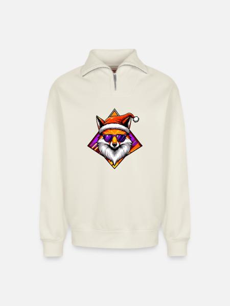Fuchs Santa Swag - Relaxed Unisex Organic Half Zip Sweatshirt – von SPREAD - Naturweiß