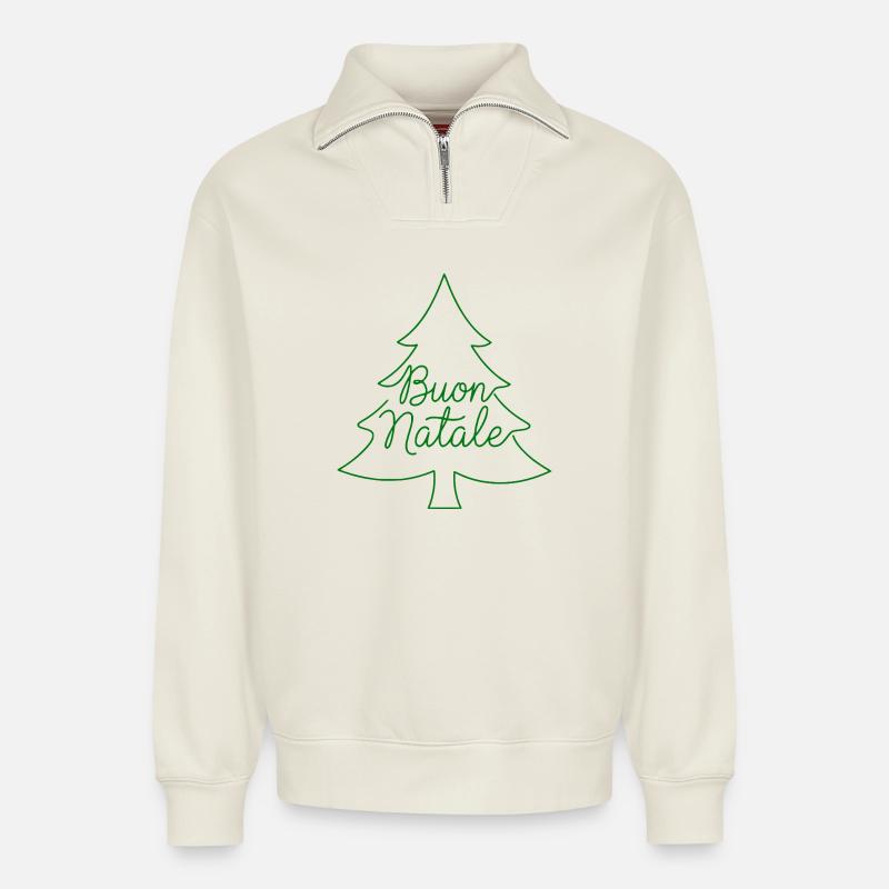 Buon Natale Tannenbaum Weihnachtsdesign - Relaxed Unisex Organic Half Zip Sweatshirt – von SPREAD - Naturweiß