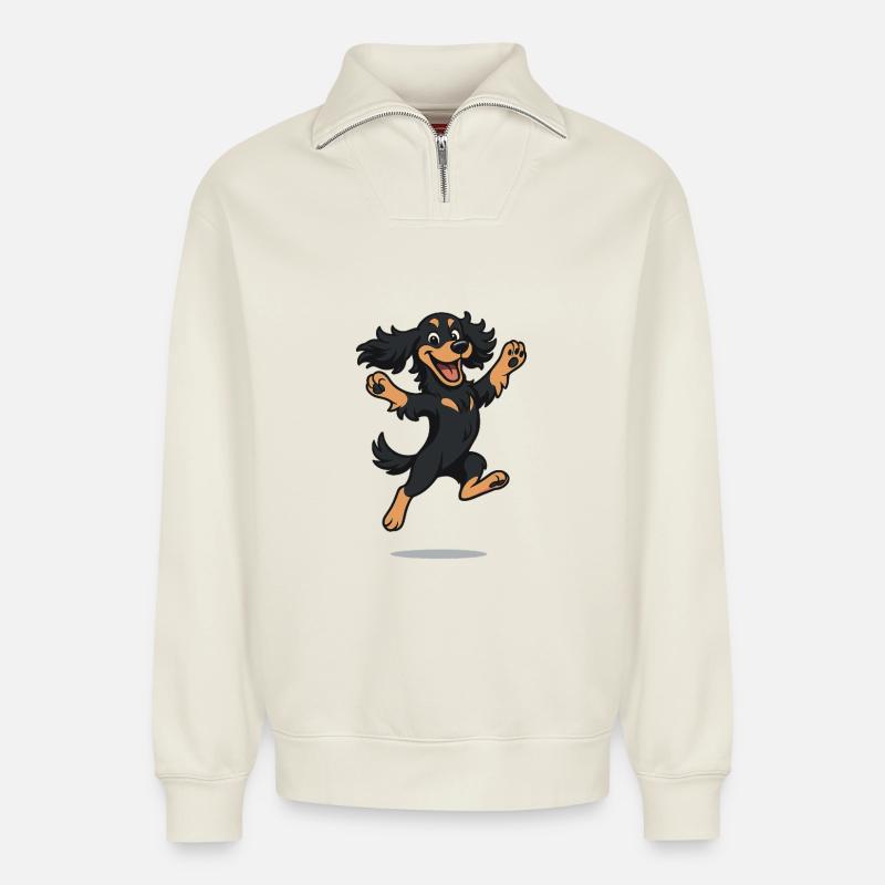 Bouncing Cartoon Cocker Spaniel - Relaxed Unisex Organic Half Zip Sweatshirt – by SPREAD - off white