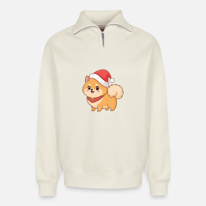 Hunde-Weihnachtszauberer - Relaxed Unisex Organic Half Zip Sweatshirt – von SPREAD - Naturweiß
