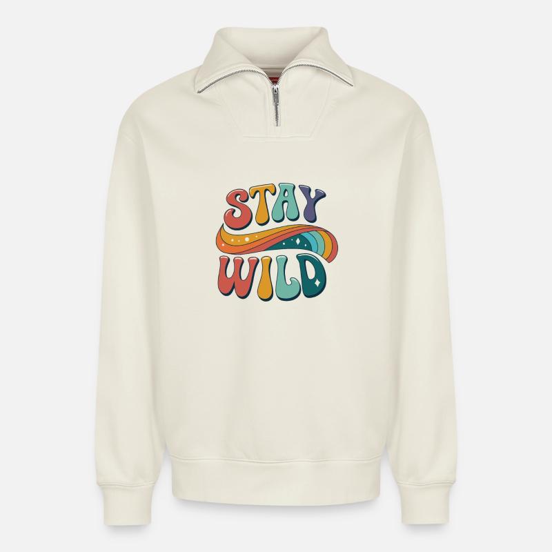 Stay Wild Regenbogenpalette - Relaxed Unisex Organic Half Zip Sweatshirt – von SPREAD - Naturweiß