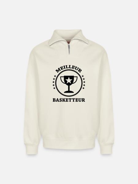 Best Basketball Player - Relaxed Unisex Organic Half Zip Sweatshirt – by SPREAD - off white