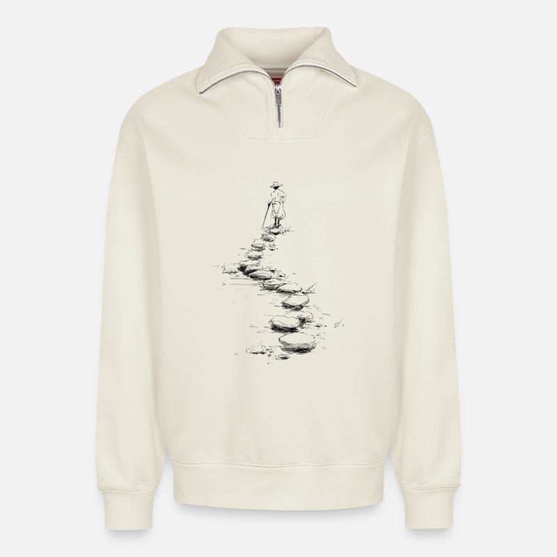 walk the path - Relaxed Unisex Organic Half Zip Sweatshirt – von SPREAD - Naturweiß