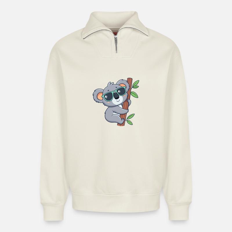 Koala Trendy Sonnenbrille - Relaxed Unisex Organic Half Zip Sweatshirt – von SPREAD - Naturweiß
