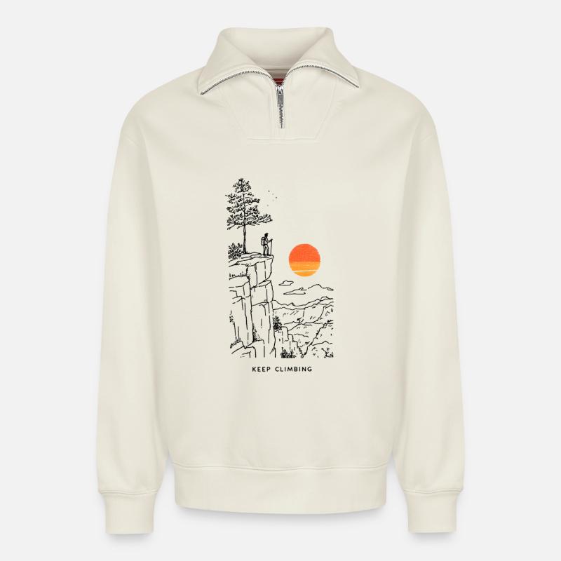Tranche de coucher de soleil - Sweat unisexe décontracté en coton biologique à demi-zip – de SPREAD - blanc cassé