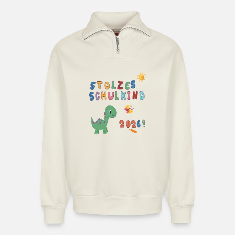 Stolzes Schulkind 2026  - Relaxed Unisex Organic Half Zip Sweatshirt – von SPREAD - Naturweiß