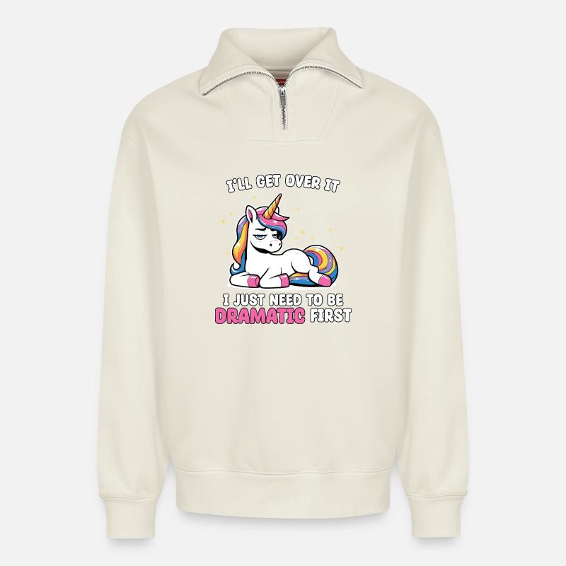 Dramatisch Erst: Einhorn Humor - Relaxed Unisex Organic Half Zip Sweatshirt – von SPREAD - Naturweiß