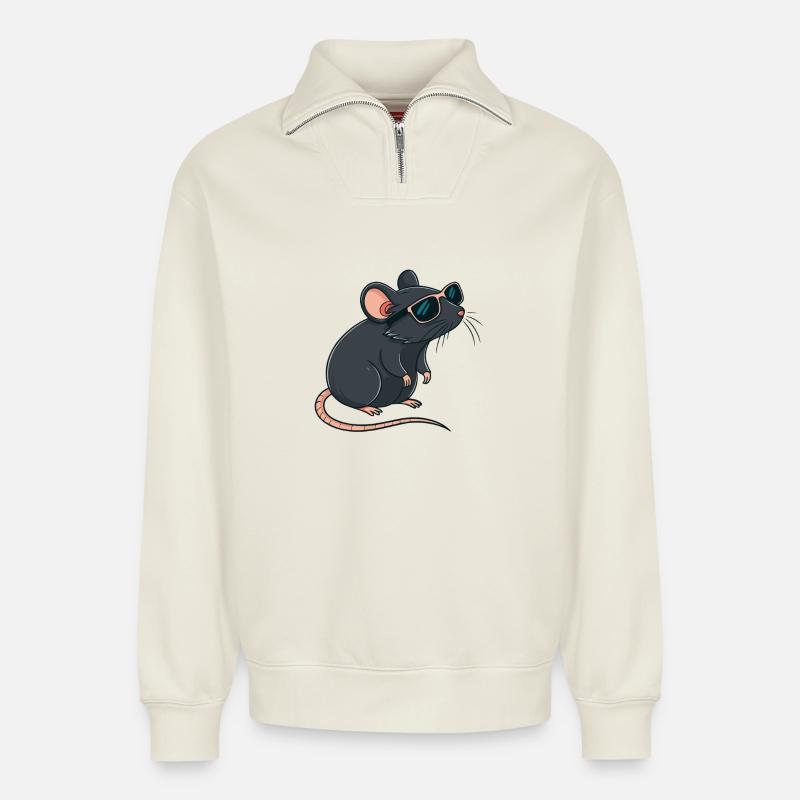 Rat chic sunglasses - Relaxed Unisex Organic Half Zip Sweatshirt – by SPREAD - off white