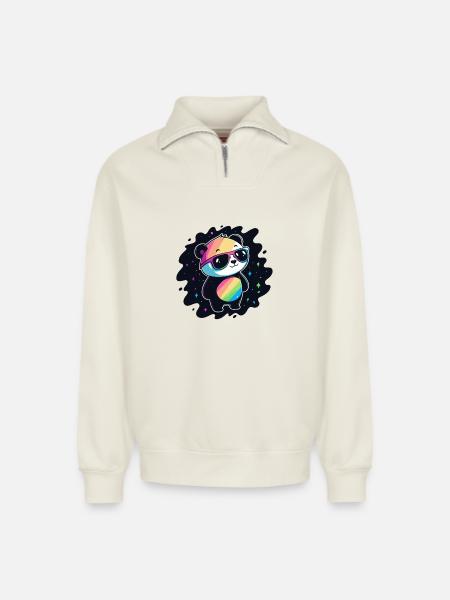 Panda Rainbow Galaxy Cool Glasses - Relaxed Unisex Organic Half Zip Sweatshirt – by SPREAD - off white