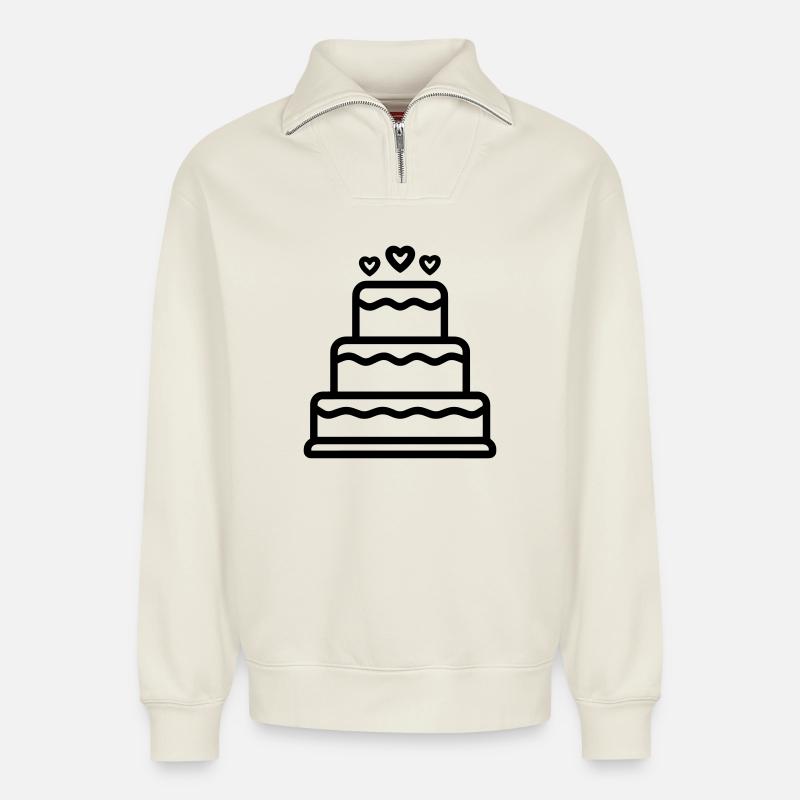 gâteau d'anniversaire  - Sweat unisexe décontracté en coton biologique à demi-zip – de SPREAD - blanc cassé