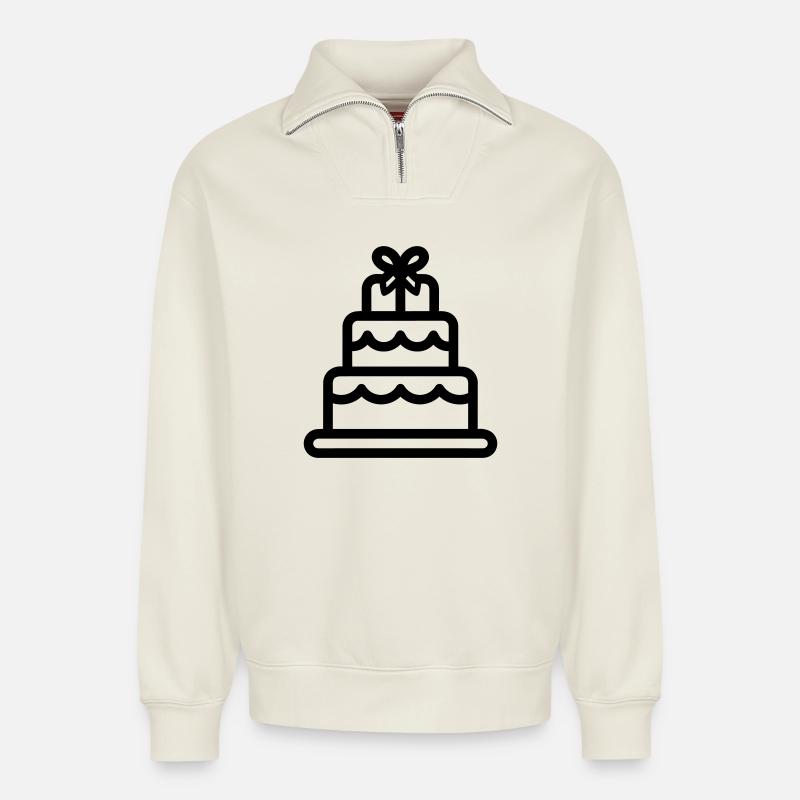 gâteau de mariage - Sweat unisexe décontracté en coton biologique à demi-zip – de SPREAD - blanc cassé