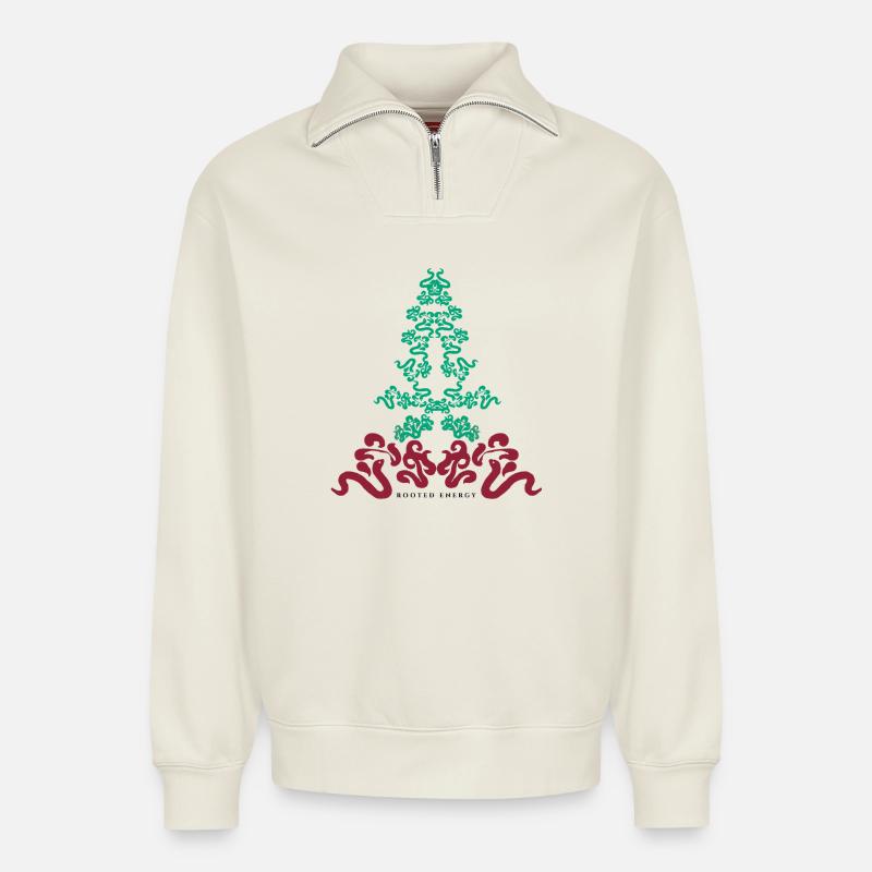Verwurzelte Energie - Relaxed Unisex Organic Half Zip Sweatshirt – von SPREAD - Naturweiß