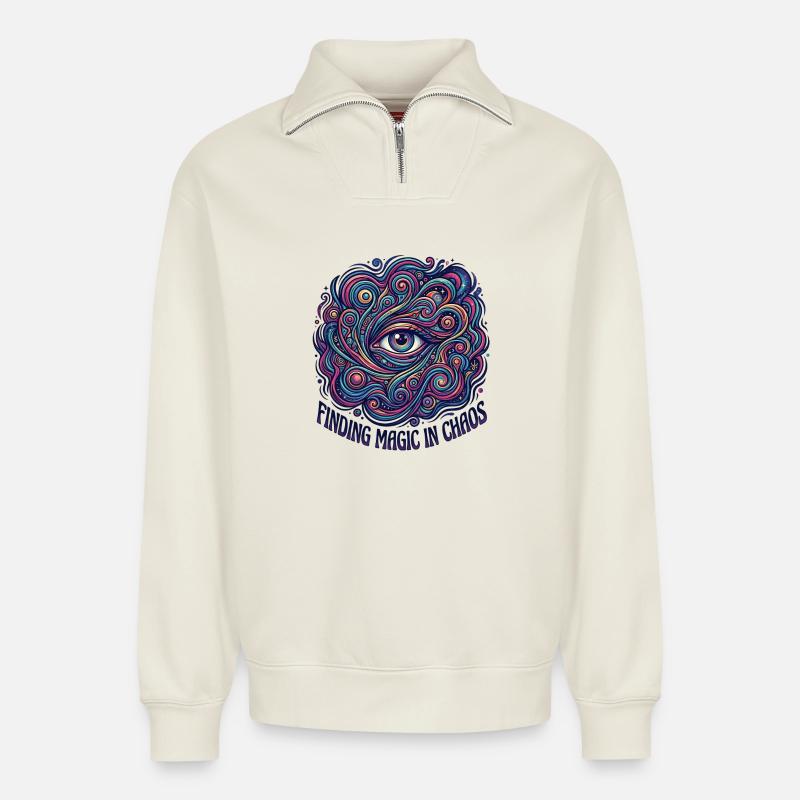 Magic Chaos - Relaxed Unisex Organic Half Zip Sweatshirt – von SPREAD - Naturweiß