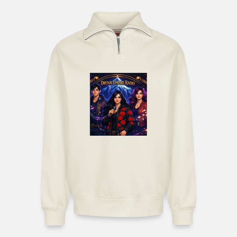 Radio Banner Tee - Relaxed Unisex Organic Half Zip Sweatshirt – von SPREAD - Naturweiß