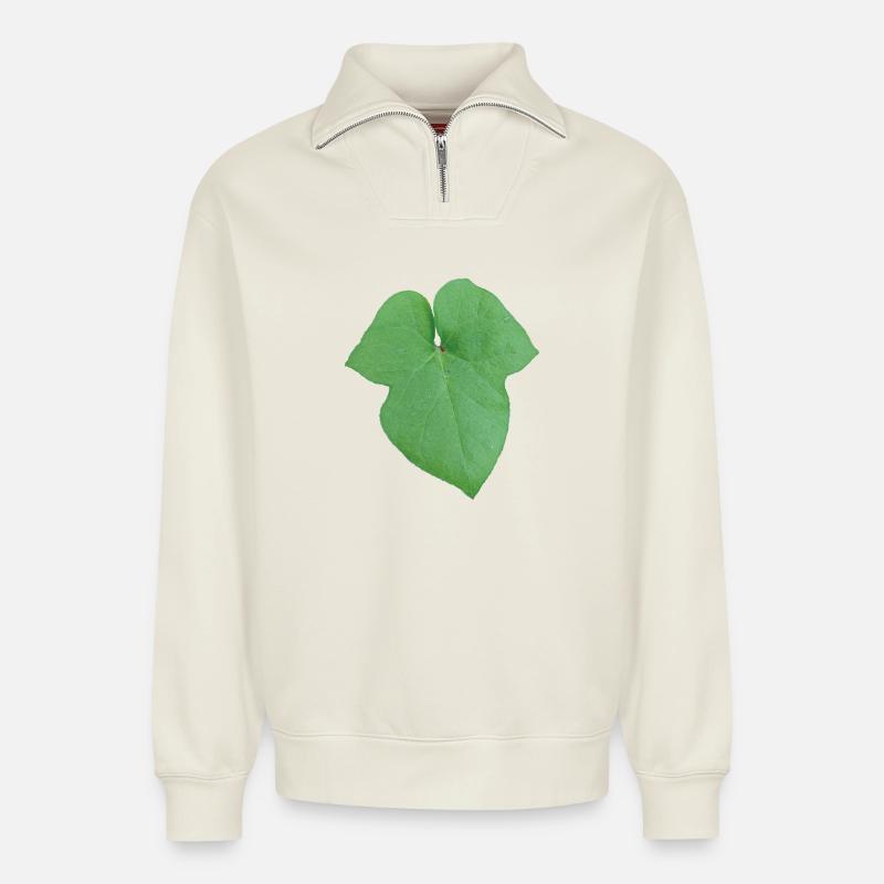 Green_Leaf_-_Tiny_Red_Spider - Relaxed Unisex Organic Half Zip Sweatshirt – by SPREAD - off white