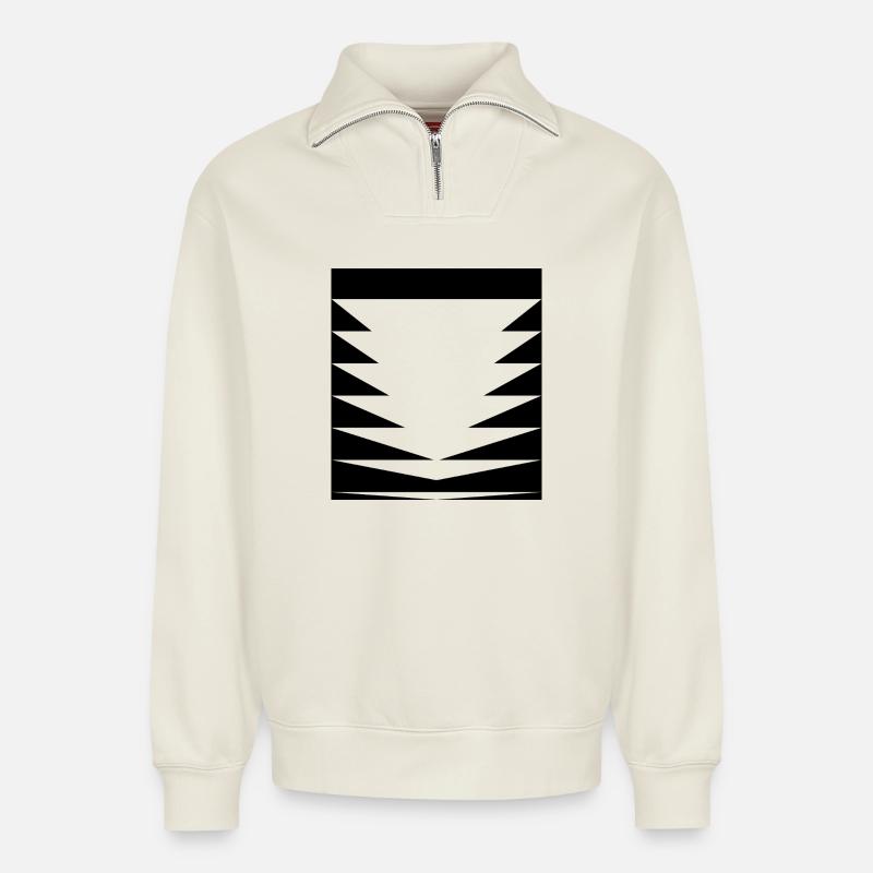 Conception du motif triangle - Sweat unisexe décontracté en coton biologique à demi-zip – de SPREAD - blanc cassé
