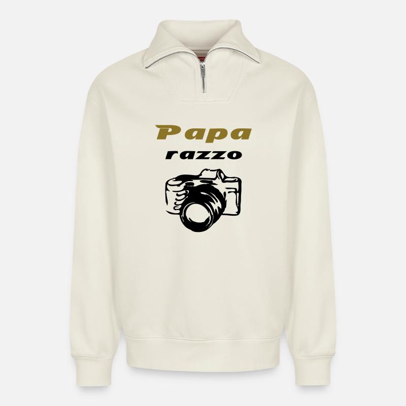 Paparazzo - Sweat unisexe décontracté en coton biologique à demi-zip – de SPREAD - blanc cassé